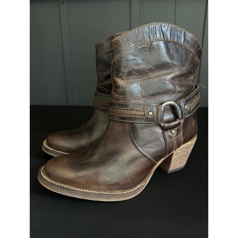 Dingo Urban Western Ankle Boots Chocolate Buffalo Leather Size 8